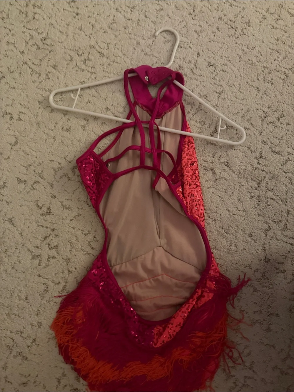 Weissman Hot Pink and Coral Sequin Fringe Dance Costume